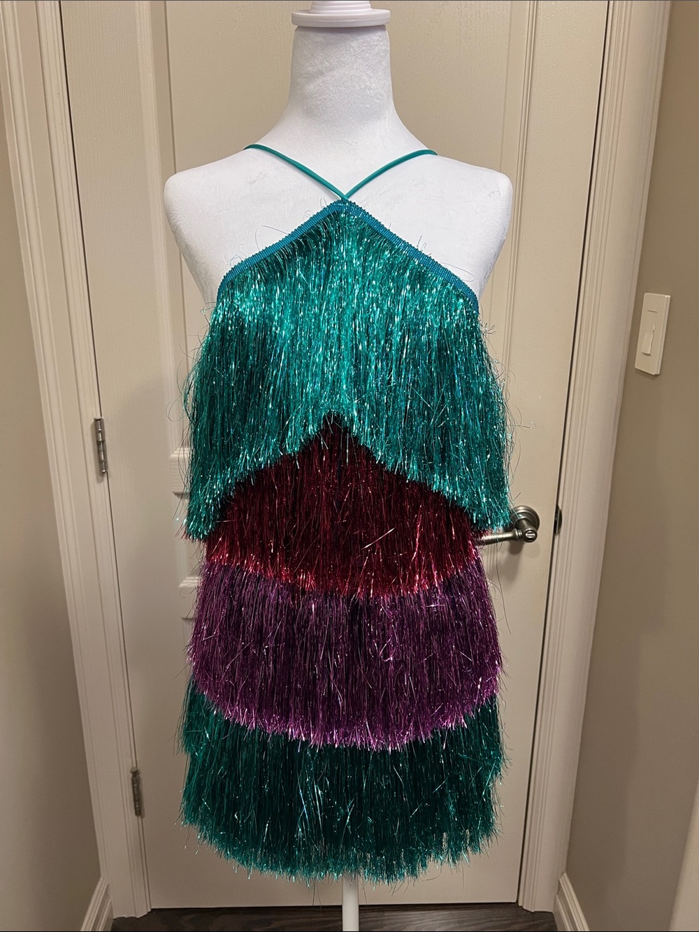 Glamorous Teal Purple Pink Ladies Tinsel Glitter Dress - Brand New